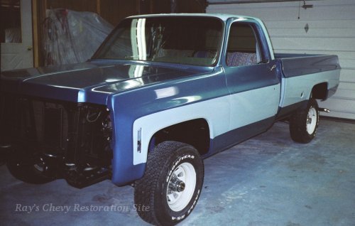Photo of the complete truck painted light/dark two tone blue