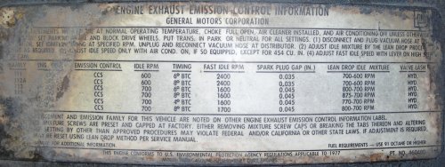 Photo of the old emissions decal