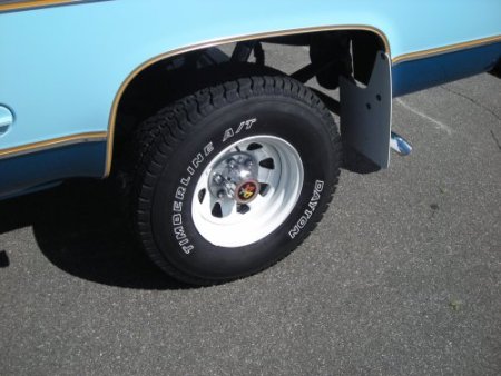 Photo of one of the new tires on a re-painted wheel